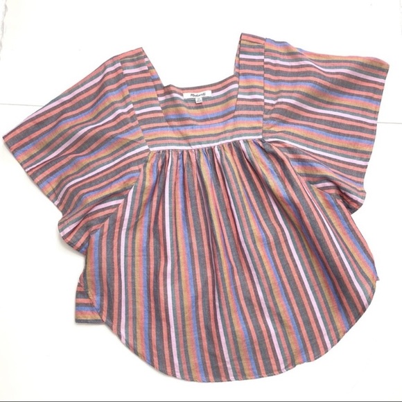Madewell Butterfly Top in Rainbow Stripe in Pink New with Tags Style #L3049 - Picture 8 of 8